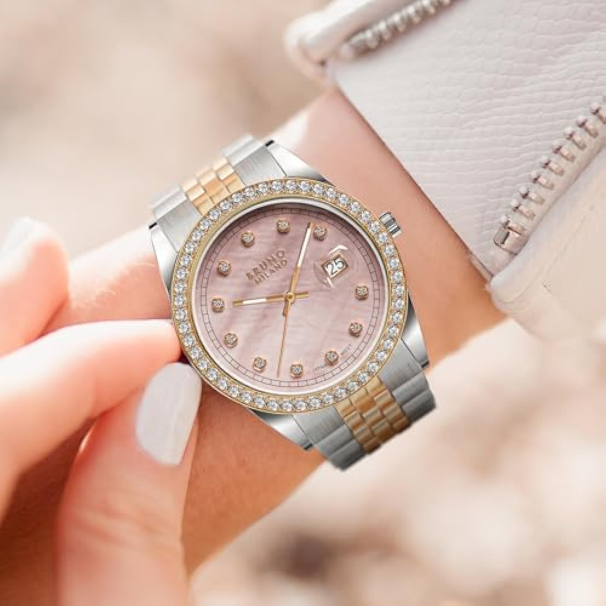 Women's Sophisticated Watch with Diamonds and Stone Dial
